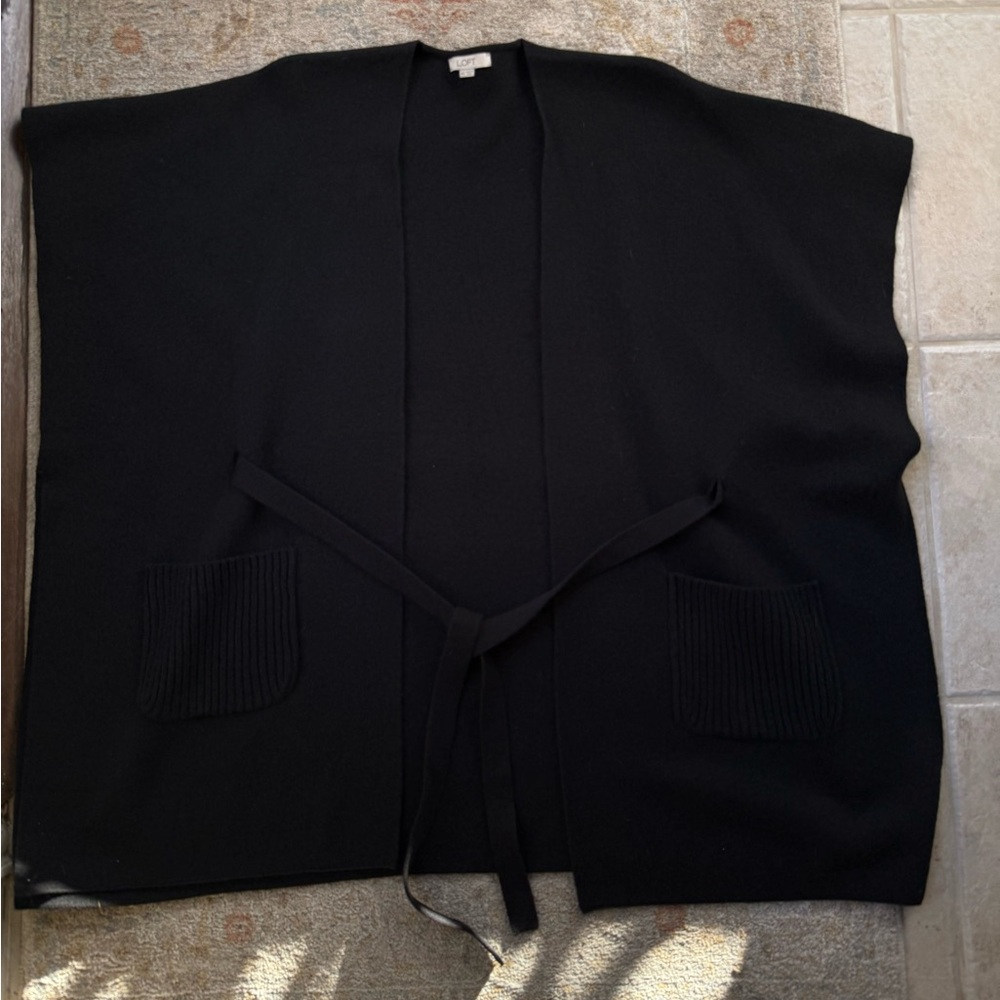 LOFT Black Cardigan Sweater with Belt